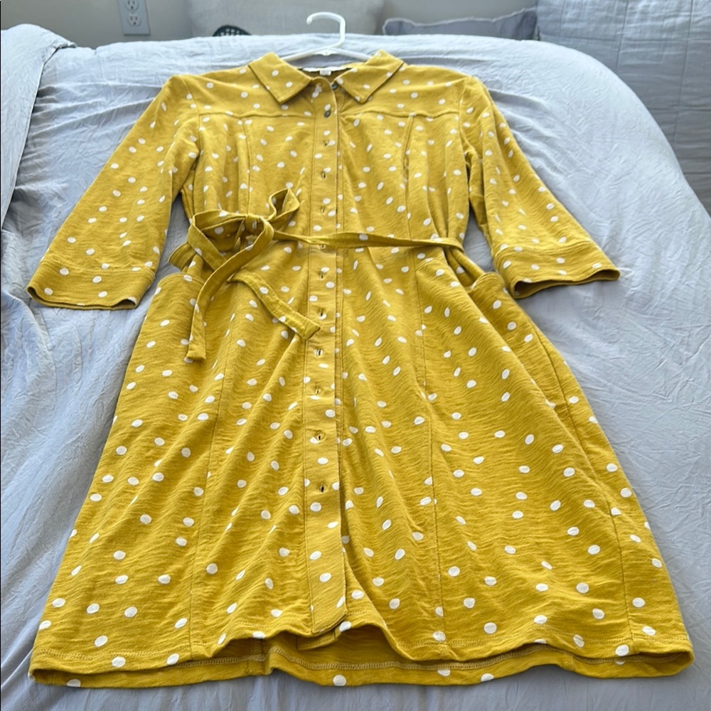 Boden Yellow A-Line Midi Dress with Notched Collar